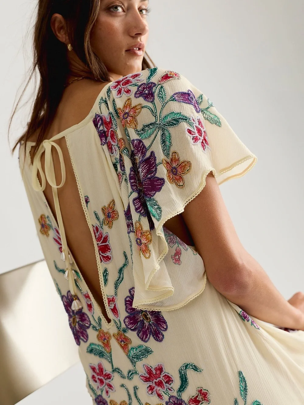 🆕NWT Free People Movement  Tropics Beaded Mini Dress Color: Tea Combo SZ XS